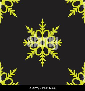 Vector Cute snowflakes seamless pattern on black background. Stock Vector