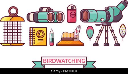 Birding and Birdwatching Ornithology Icons Stock Vector