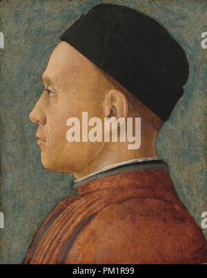 Portrait of a Man. Dated: c. 1470. Dimensions: overall: 24.2 x 19.1 cm (9 1/2 x 7 1/2 in.)  framed: 37.6 x 32.5 x 3.2 cm (14 13/16 x 12 13/16 x 1 1/4 in.). Medium: tempera on hardboard transferred from canvas transferred from panel. Museum: National Gallery of Art, Washington DC. Author: Andrea Mantegna. Stock Photo