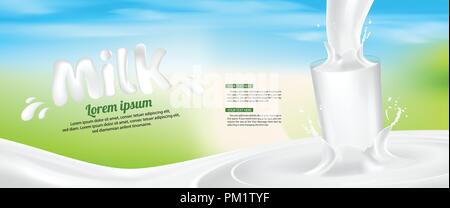Milk Glass Splash Banner ad Vector Background Illustration Stock Vector