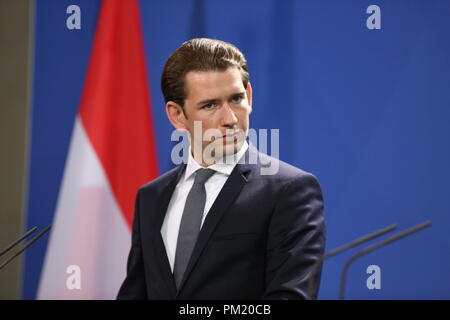 Berlin, Germany. 16th Sep, 2018. 09/16/2018, 16.09.2018, Berlin, Germany, Sebastian Kurz in the Chancellery. Chancellor Angela Merkel will receive Austrian Chancellor Sebastian Kurz on Sunday evening, 16 September, for political talks in the Federal Chancellery. The photo shows the Austrian Chancellor Sebastian Kurz. Credit: Simone Kuhlmey/Pacific Press/Alamy Live News Stock Photo