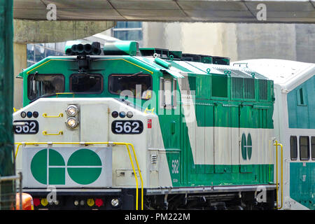 Toronto, Ontario, Canada-June 26, 2018: Toronto Go Train arriving at Union station in downtown Stock Photo