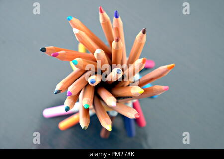 top view of a bunch of colored pencils Stock Photo