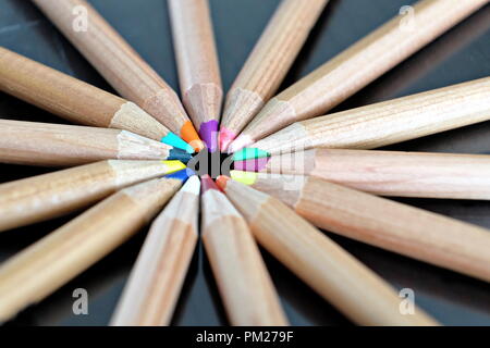 circle of colored wooden pencils Stock Photo
