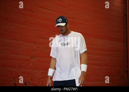 Los Angeles, CA, USA. 16th Sep, 2018. Los Angeles Rams quarterback Sean Mannion (14) before the NFL Arizona Cardinals vs Los Angeles Rams at the Los Angeles Memorial Coliseum in Los Angeles, Ca on September 16, 2018. Jevone Moore Credit: csm/Alamy Live News Stock Photo