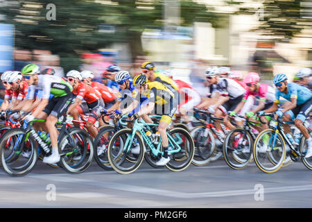 Madrid, Spain. 13th September, 2018.   La Vuelta 2018. Stage 21. Pack over Paseo de la Castellana.  Pedro Ros Sogorb/Alamy Live News Credit: Pedro Ros/Alamy Live News Stock Photo