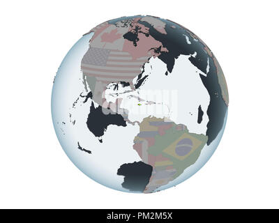 Jamaica on political globe with embedded flag. 3D illustration isolated on white background. Stock Photo