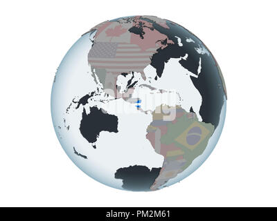 Nicaragua on political globe with embedded flag. 3D illustration isolated on white background. Stock Photo