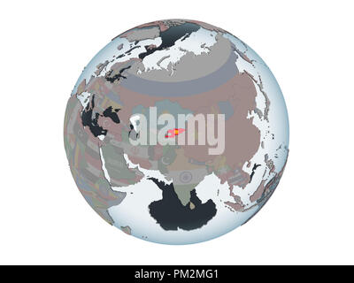 Kyrgyzstan on political globe with embedded flag. 3D illustration Stock ...
