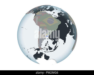 Uruguay on political globe with embedded flag. 3D illustration Stock ...