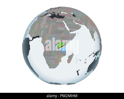 Tanzania on political globe with embedded flags. 3D illustration Stock ...