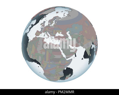 Israel on political globe with embedded flag. 3D illustration isolated on white background. Stock Photo