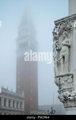 VENICE, ITALY, JANUARY - 2018 - Winter foggy scene at piazza san marcos in venice city, Italy Stock Photo