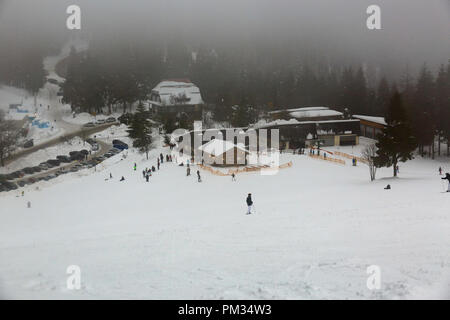 German people do skiing at Ruhestein Skilift, an ideal place for winter sport in Black Forest. Ruhestein Schänke, L401, Baiersbronn, Germany Stock Photo