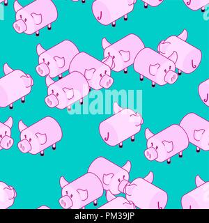 Pig pattern seamless. Pigs background. Farm animal ornament. Vector illustration Stock Vector