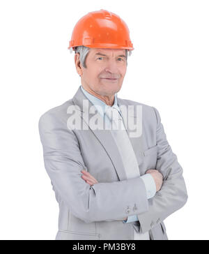 portrait of Mature construction engineer .isolated on a white Stock Photo