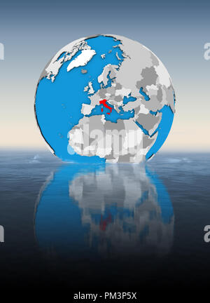 Italy on globe floating in water. 3D illustration. Stock Photo