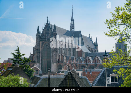 Aerial view of the Leiden cityscape from the historical Burcht van Leiden castle at Netherlands Stock Photo