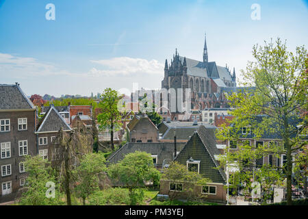 Aerial view of the Leiden cityscape from the historical Burcht van Leiden castle at Netherlands Stock Photo