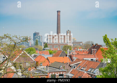 Aerial view of the Leiden cityscape from the historical Burcht van Leiden castle at Netherlands Stock Photo