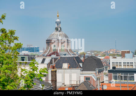 Aerial view of the Leiden cityscape from the historical Burcht van Leiden castle at Netherlands Stock Photo