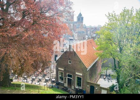 Aerial view of the Leiden cityscape from the historical Burcht van Leiden castle at Netherlands Stock Photo