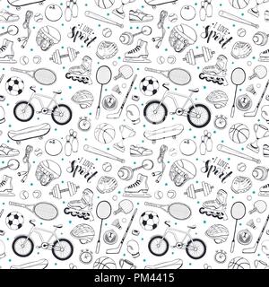 Seamless pattern from sport equipment in doodle style. Vector illustration.  Hand drawn sport accessories on white background Stock Vector Image & Art -  Alamy