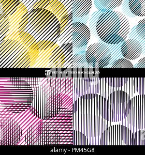 Set of abstract oblique black stripes pattern with speed lines circles background. Geometric shape. Vector illustration Stock Vector