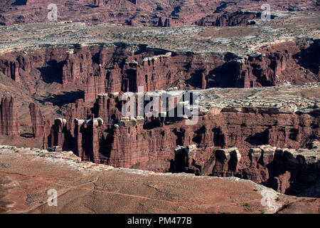 The view from Grand View Point Overlook Canyonlands National Park, Utah, USA. Looking across White Rim towards the Colorado River. Stock Photo