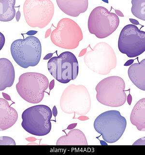 Apples fashion is a seamless pattern with a blue purple color. Vector illustration isolated on white background. Stock Vector