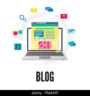 Blogging concept. Social media and blogging. Vector illustration isolated on white background Stock Vector