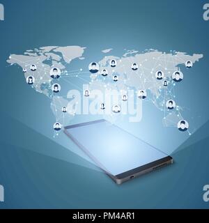 Smart Phone and Global Network Connections Concept. Modern social media concept. Mobile Internet and social networking. Vector illustration Stock Vector