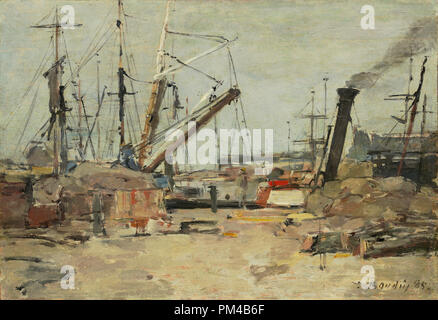 The Trawlers. Dated: 1885. Dimensions: overall: 18.4 x 26.4 cm (7 1/4 x 10 3/8 in.)  framed: 29.2 x 37.2 x 4.1 cm (11 1/2 x 14 5/8 x 1 5/8 in.). Medium: oil on wood. Museum: National Gallery of Art, Washington DC. Author: Eugene Boudin. Stock Photo