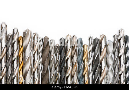 Various used twist drill bits in a row Stock Photo
