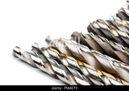 Various used twist drill bits in a row Stock Photo
