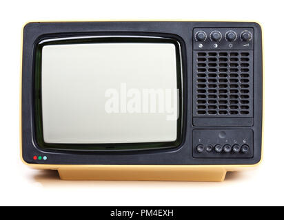 Receptor de televisión CRT portátil amarillo vintage con antenas aisladas  sobre fondo blanco. Concepto de tecnología retro Fotografía de stock - Alamy