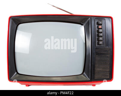 Old red television set made in USSR isolated on white background Stock Photo