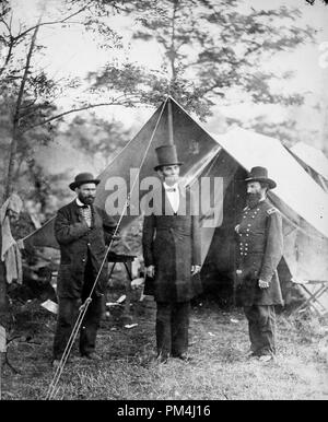 Allan Pinkerton, President Abraham Lincoln and Major General John A. McClernand, circa 1862   File Reference # 1003 462THA Stock Photo