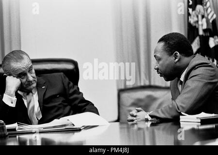 President Lyndon B. Johnson and Rev. Dr. Martin Luther King, Jr. meet at the White House, March 18, 1966  Photo: Yoichi Robert Okamoto   File Reference # 1003 604THA Stock Photo