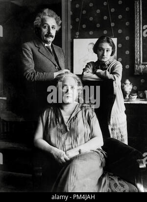 German-born theoretical physicist Albert Einstein, with his wife Elsa and stepdaughter Margot, at their home in Berlin, circa 1929   File Reference # 1003 638THA Stock Photo