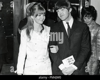 Paul McCartney of the Beatles and girlfriend Jane Asher get off the bus ...
