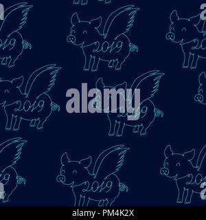 Pig symbol of 2019 year, seamless texture. Vector Stock Vector