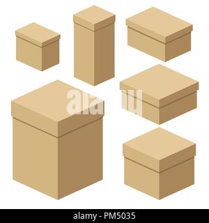 Isometric craft boxes of different sizes for packaging, gifts, transportation Stock Vector
