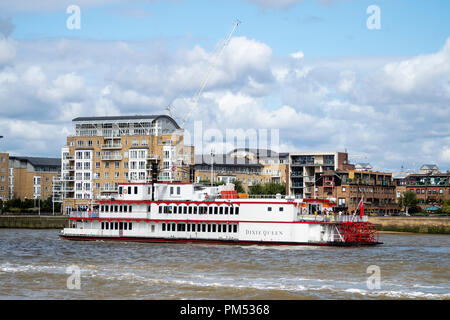 LONDON, UK - AUGUST 25, 2018:  The Dixie Queen Paddle Steamer on the River Thames at Greenwich Stock Photo