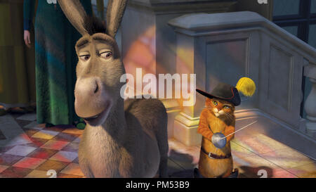 DONKEY, SHREK, PUSS IN BOOTS POSTER, SHREK THE THIRD, 2007 Stock Photo ...