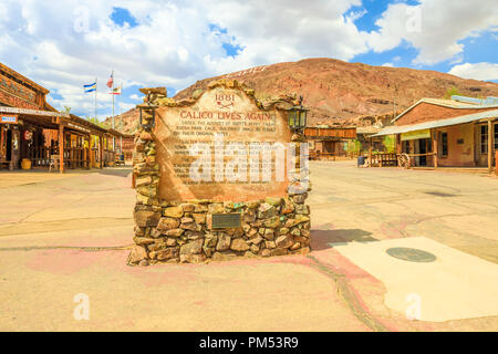 Calico, California, United States - August 15, 2018: Calico is an abandoned mining town now historic heritage park in southern California and Mojave desert, founded in 1881 near a rich silver mine. Stock Photo