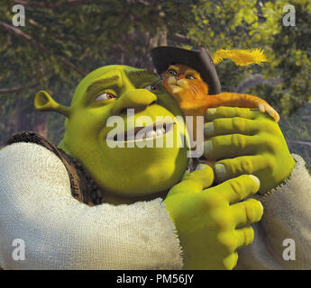 Film Still from Shrek 2 Shrek, Puss In Boots, Donkey © 2004