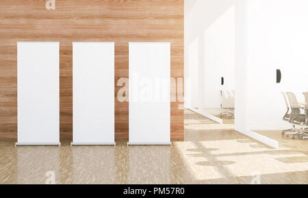 three roll ups on business office 3d rendering Stock Photo