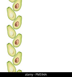 Vector seamless decorative border of avocado slice on white background. Avocado cut texture Stock Vector