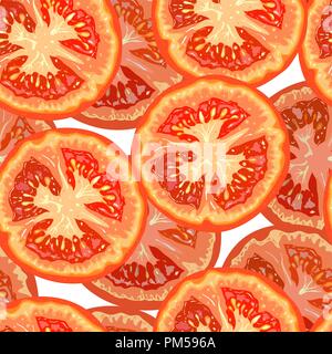 Vector seamless pattern of tomato slices on white background Stock Vector